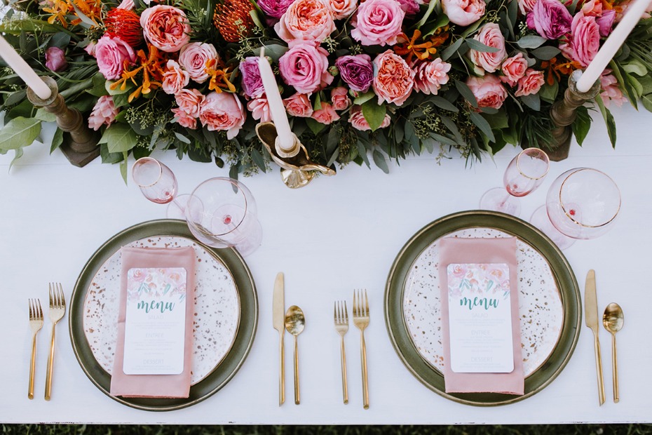 dusty pink and sage place settings