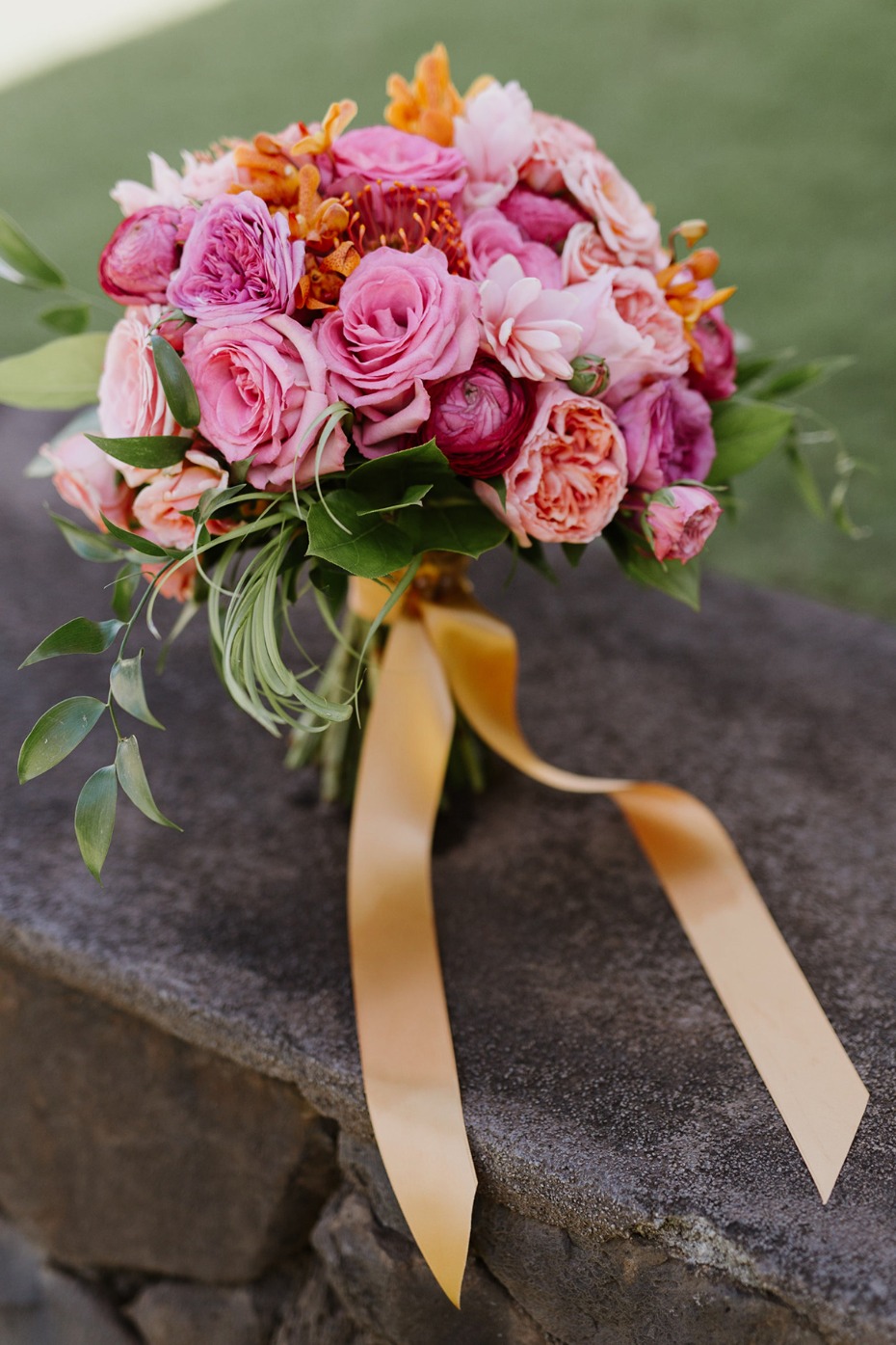 hot pink and orange bridal bouquet