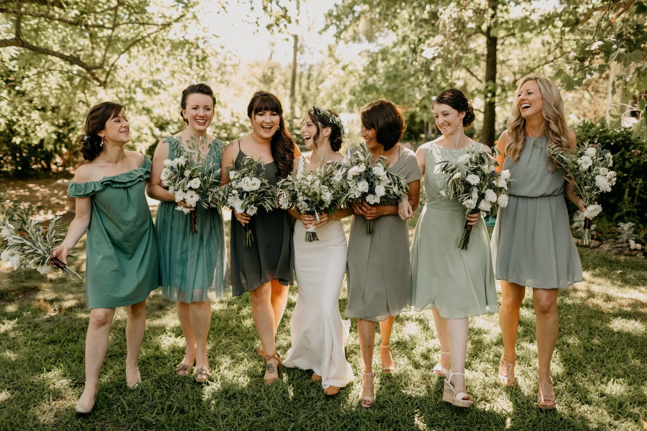 Sage green mismatched bridesmaid dresses