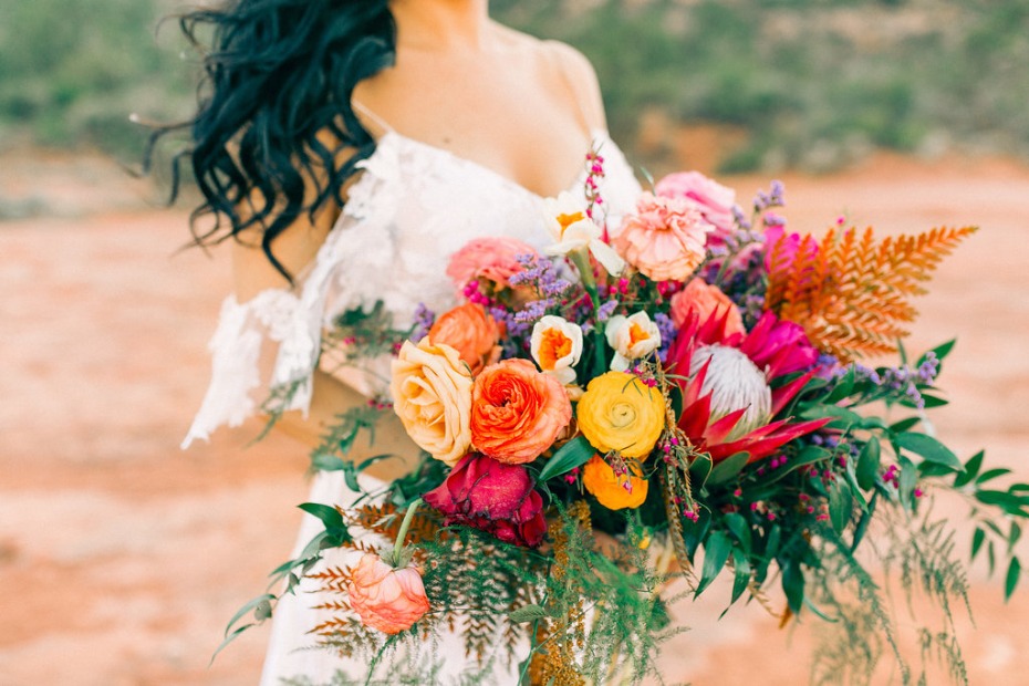 brightly colored wedding bouquet for your desert wedding