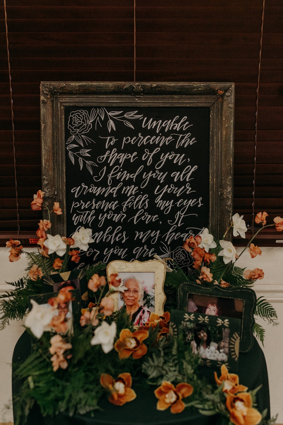 Memorial with floral arrangement and a heartfelt message