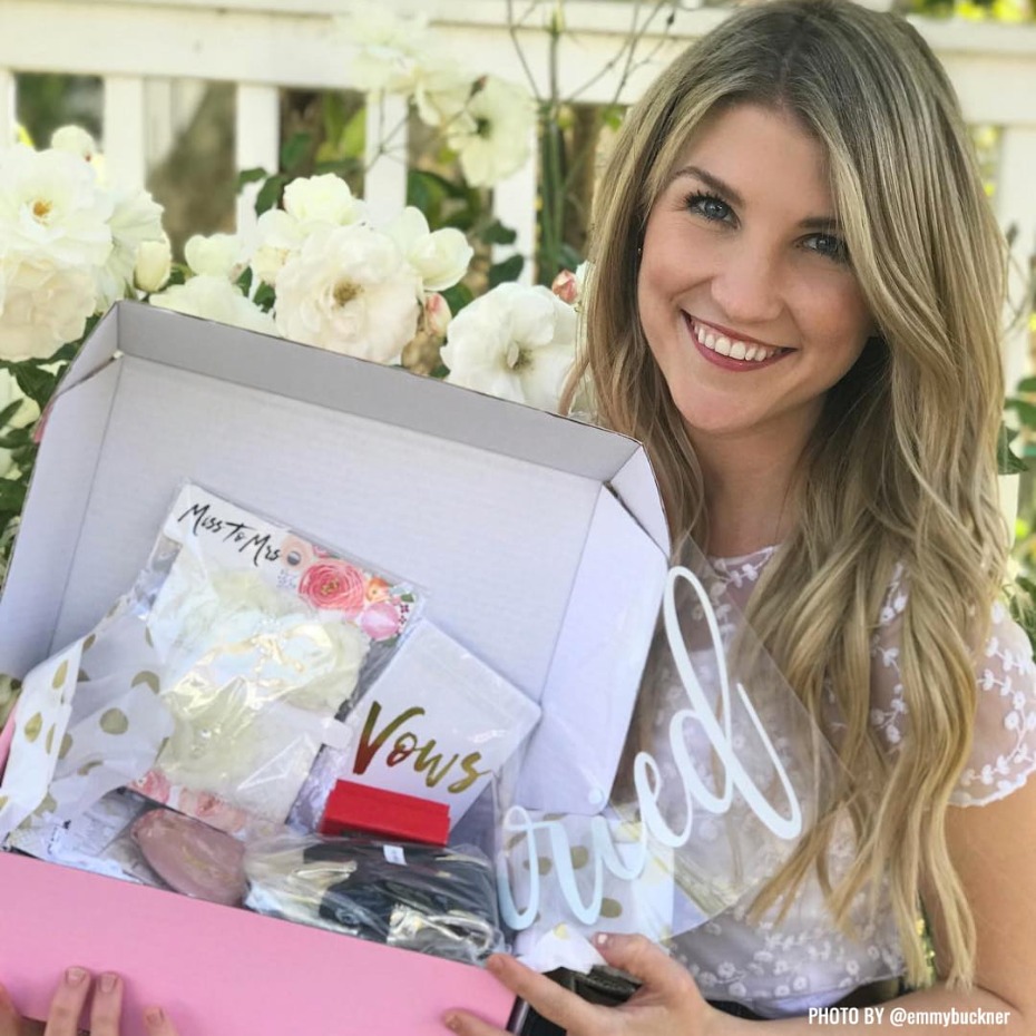 Miss to Mrs Subscription Box Real Bride to Be With Box Open