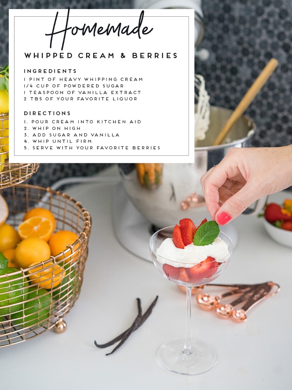 Homemade whipped cream and berries recipe with fresh strawberries