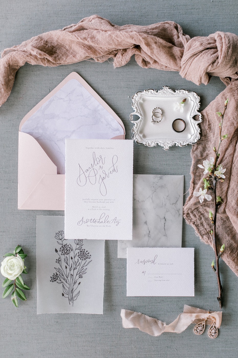 modern marbled wedding invitations