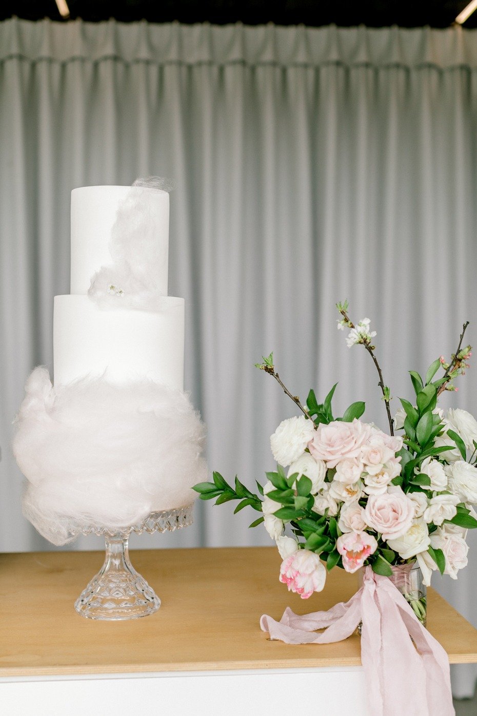 cotton candy accented wedding cake