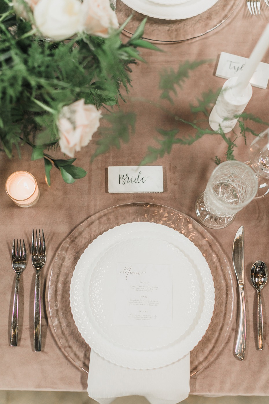 dusty pink modern table setting