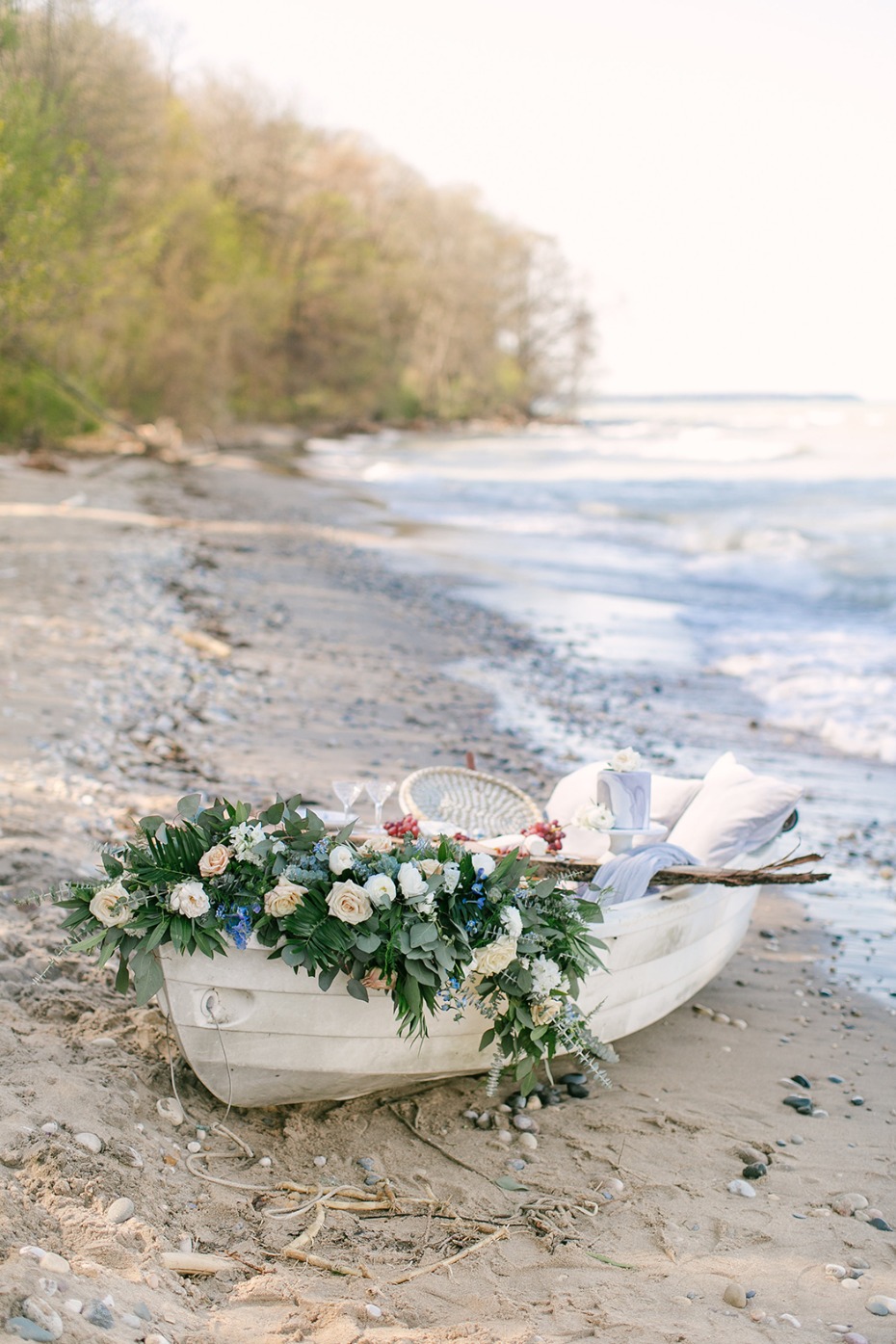 wedding rowboat on a beach
