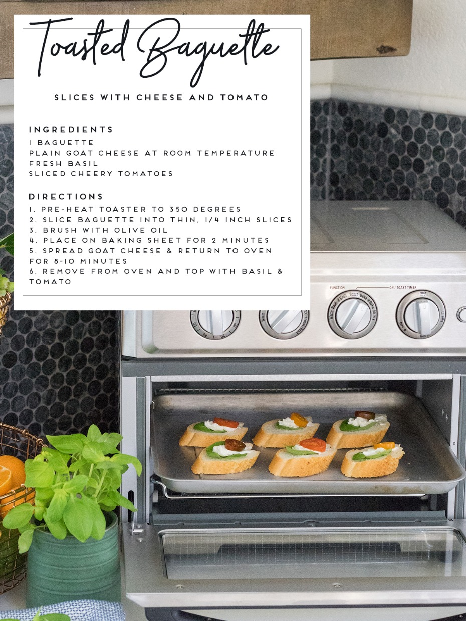 Toasted baguette slices with cheese and tomato baking in oven