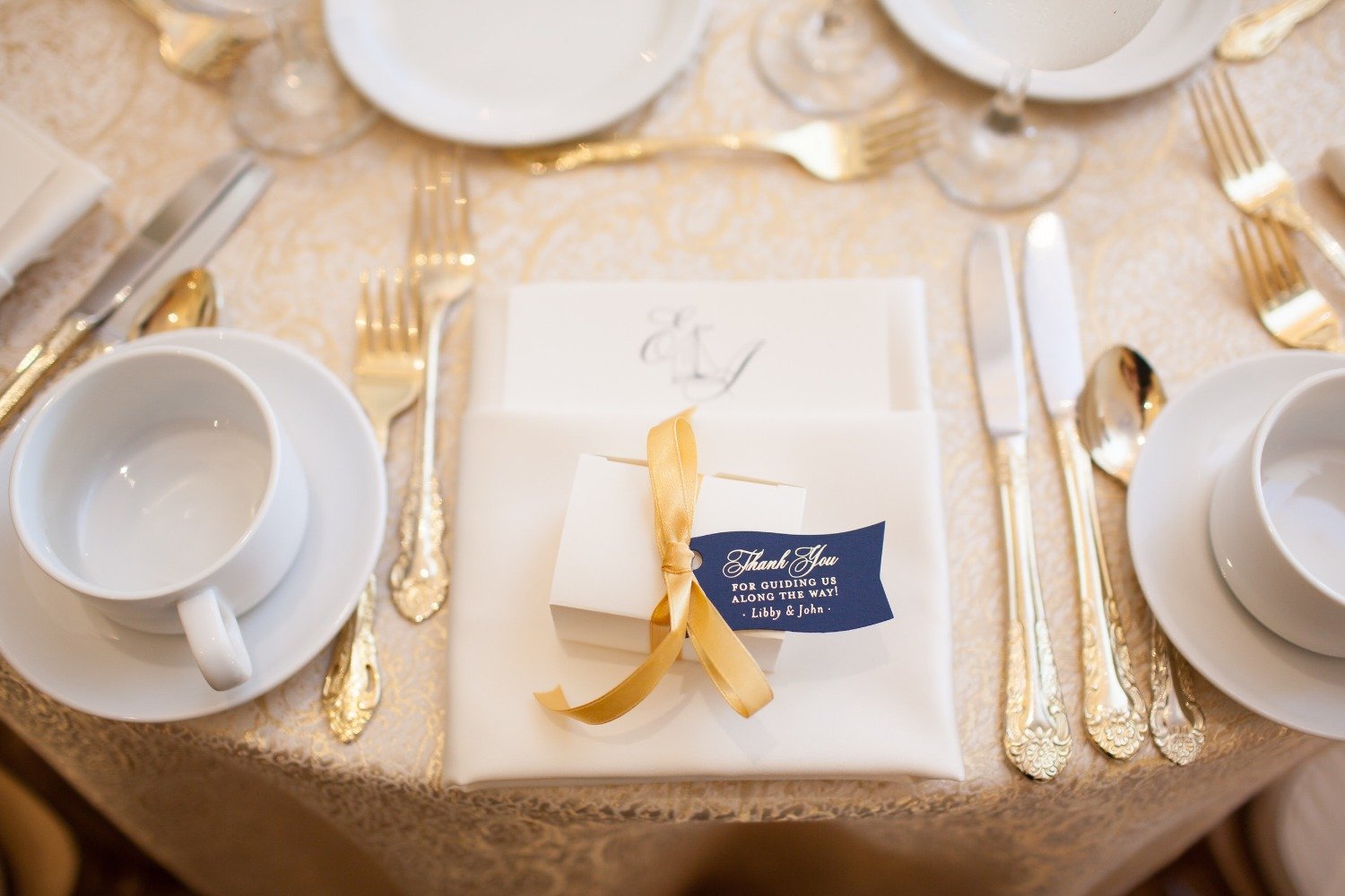 gold and white classic place setting