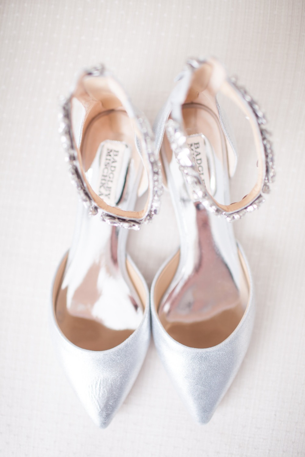 white and glittery wedding shoes