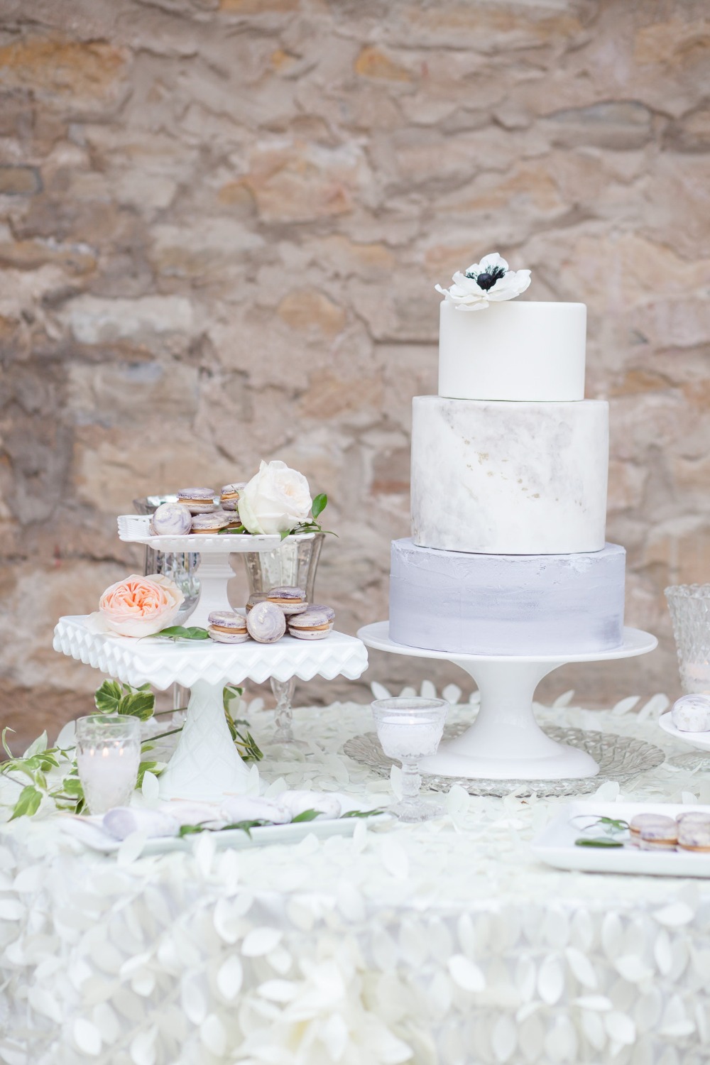 romantic marble wedding dessert table