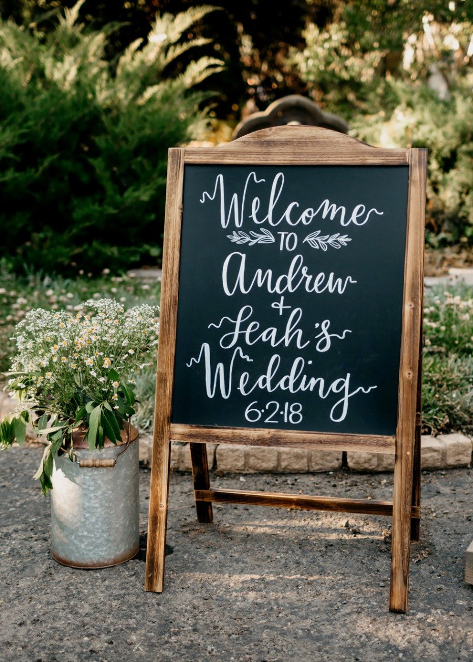 Chalkboard welcome wedding sign