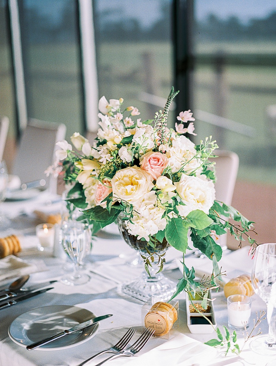 ivory and soft pink centerpiece