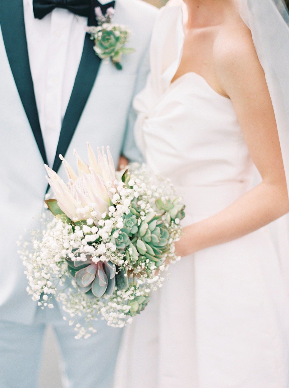 Protea and succulent wedding bouquet