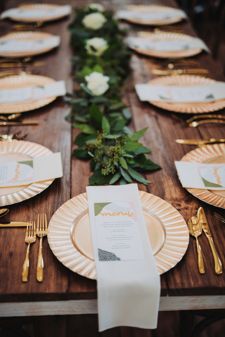 gold accented wedding table place setting