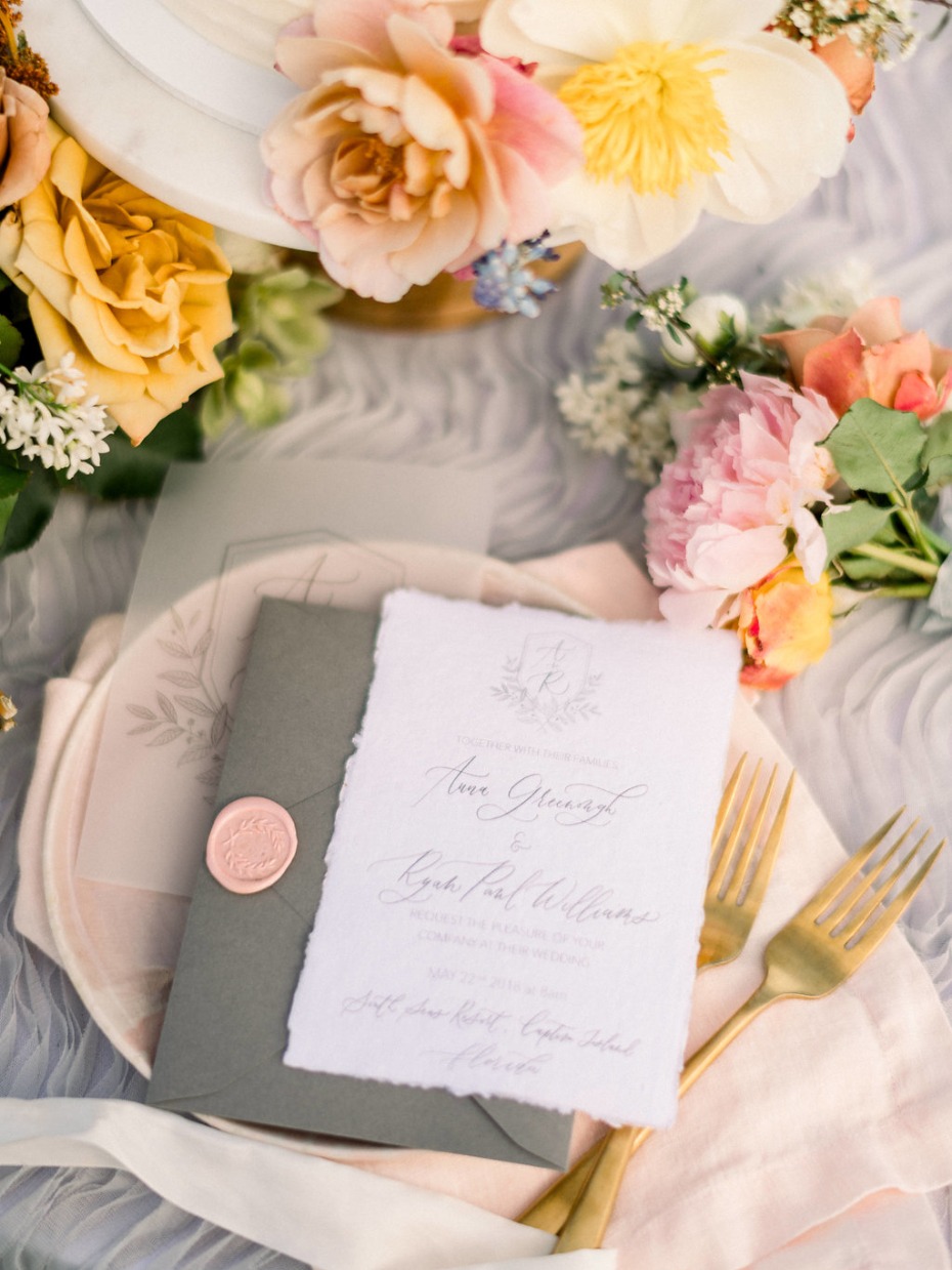 grey and blush wedding invitations