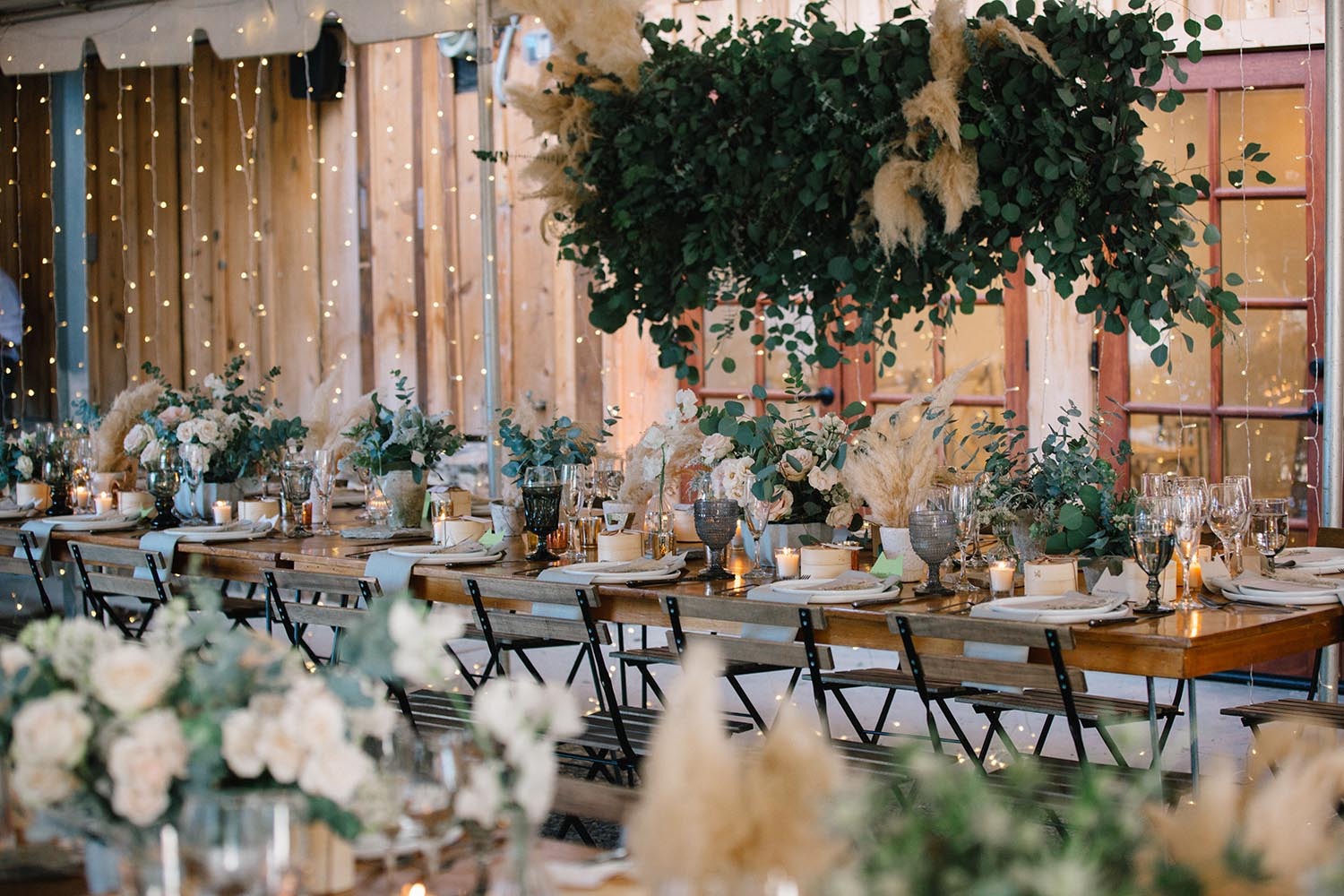 romantic neutral toned wedding reception decor