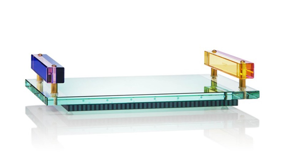 Modern glass tray with colorful accents for home decor