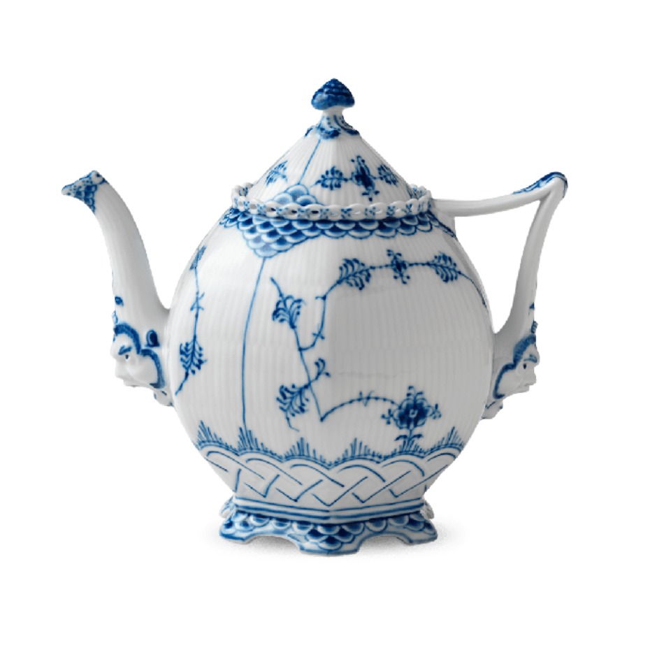 Blue and white porcelain teapot with intricate floral design