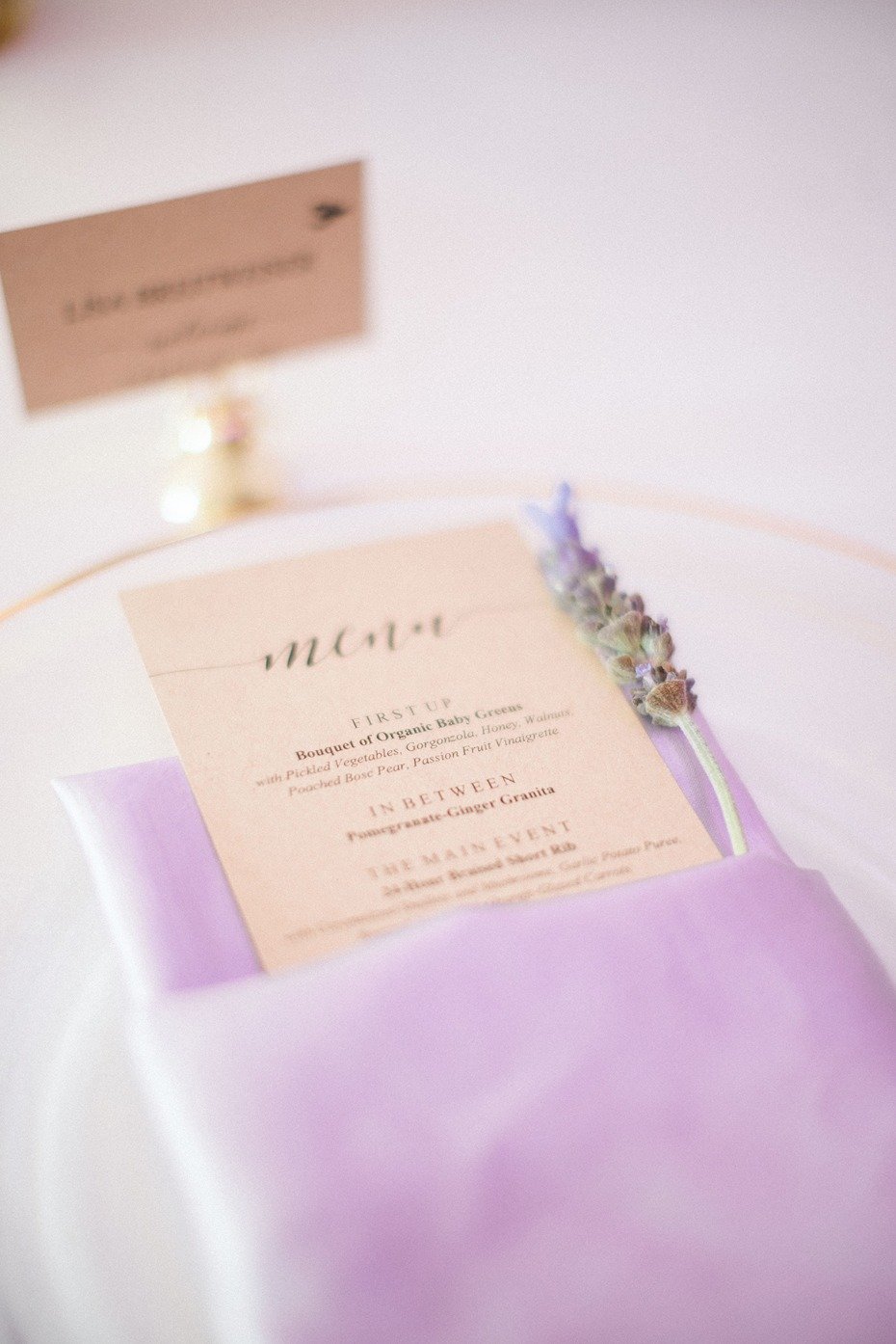 purple and gold place setting