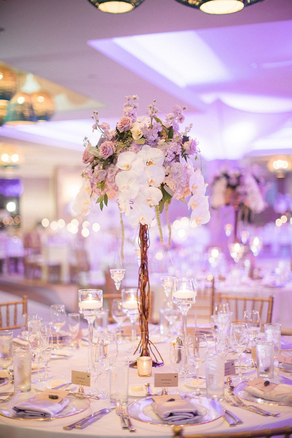 glam purple and gold wedding table