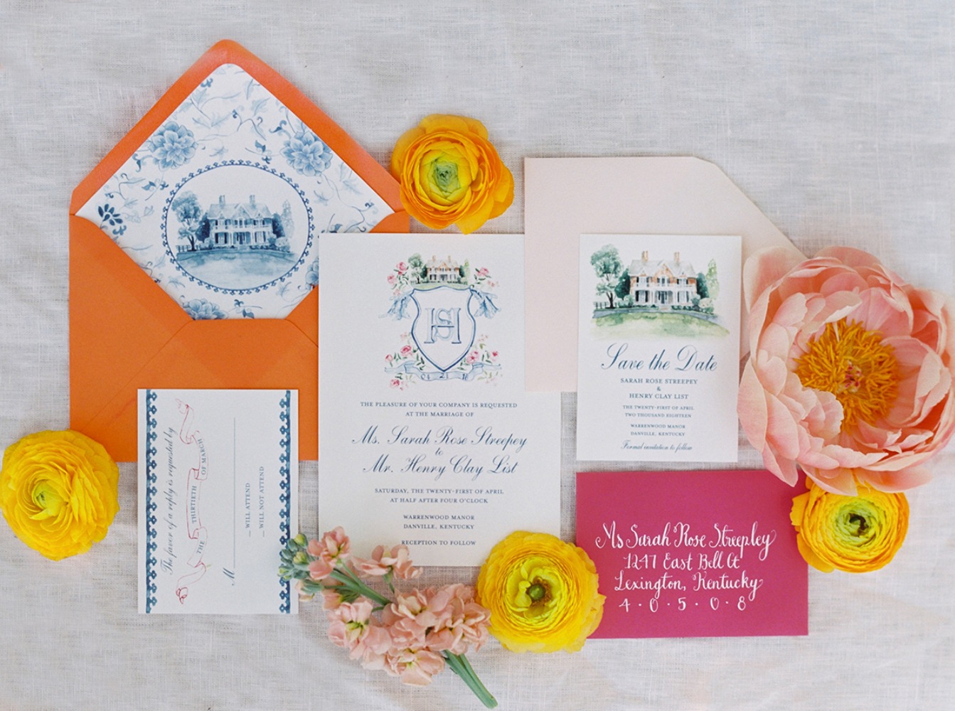 bright and exciting spring wedding stationery