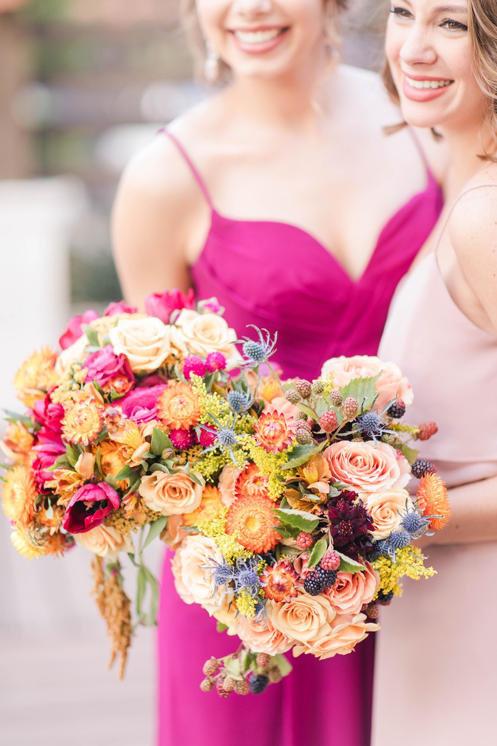 orange and pink wedding bouquets