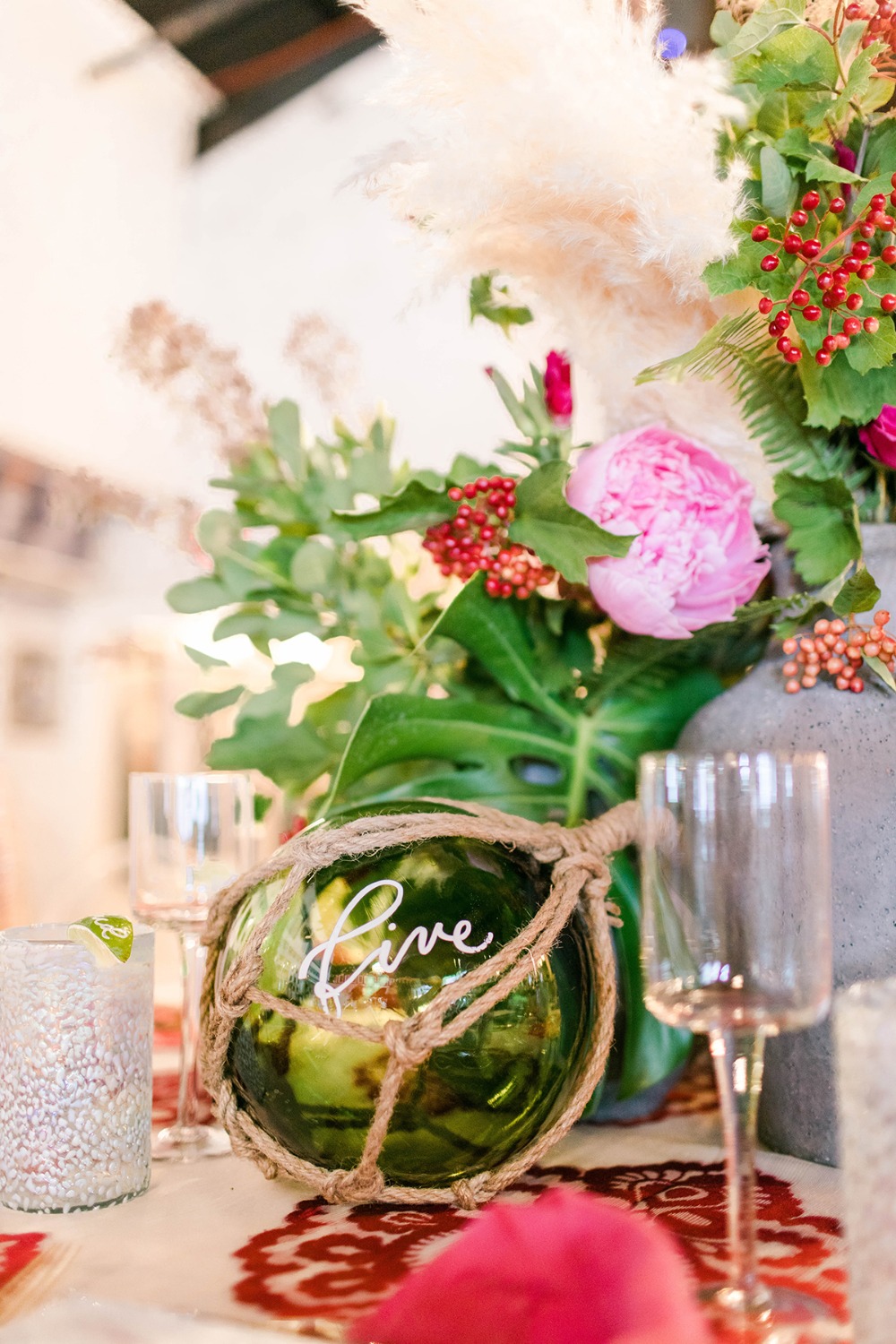 glass ball wedding table number idea
