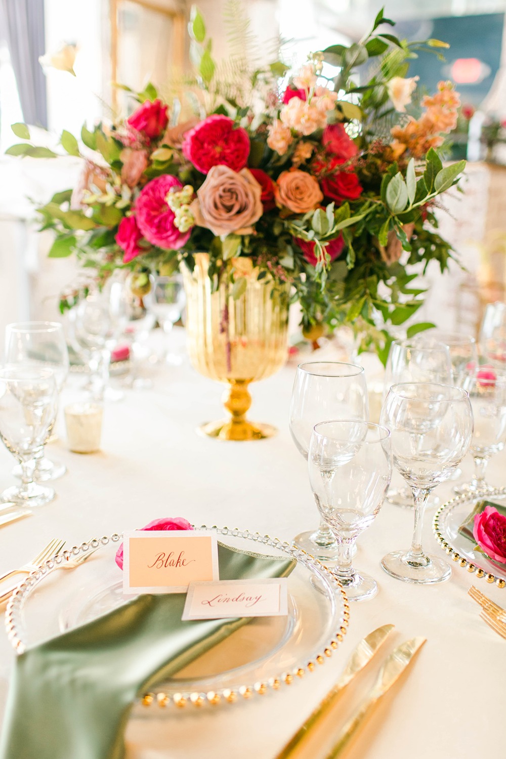 gold and glass wedding table idea