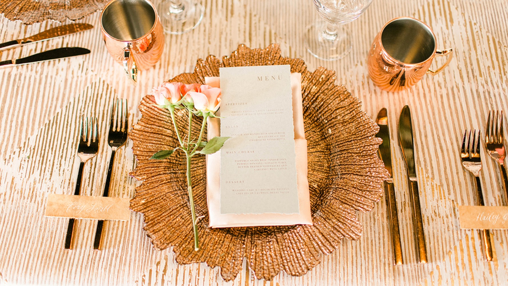 gold and glam wedding place setting