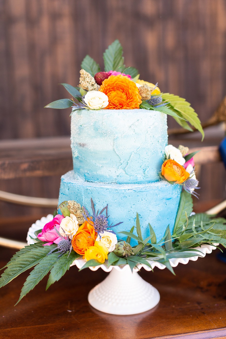 Blue ombre canna infused wedding cake