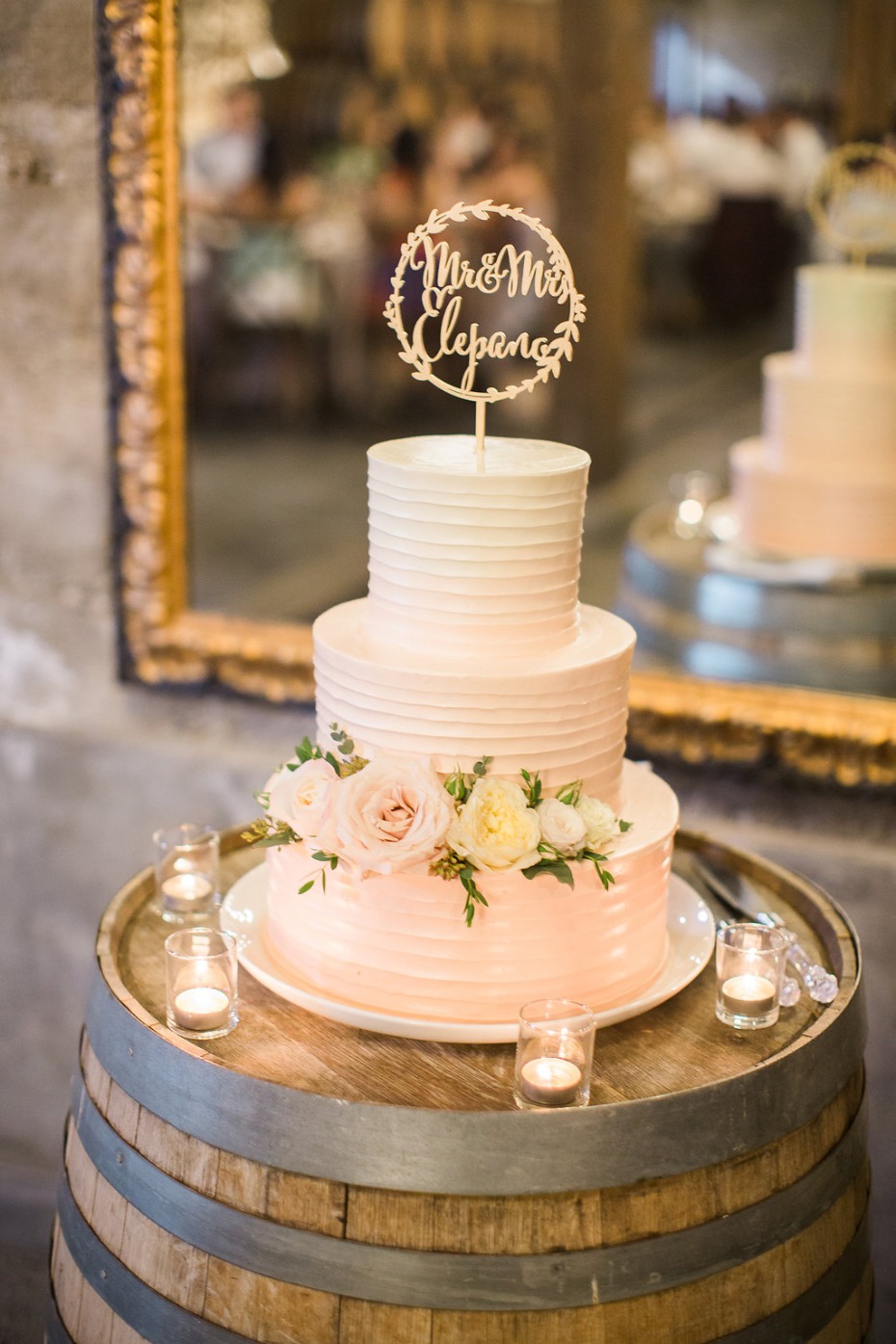 White wedding cake with flowers