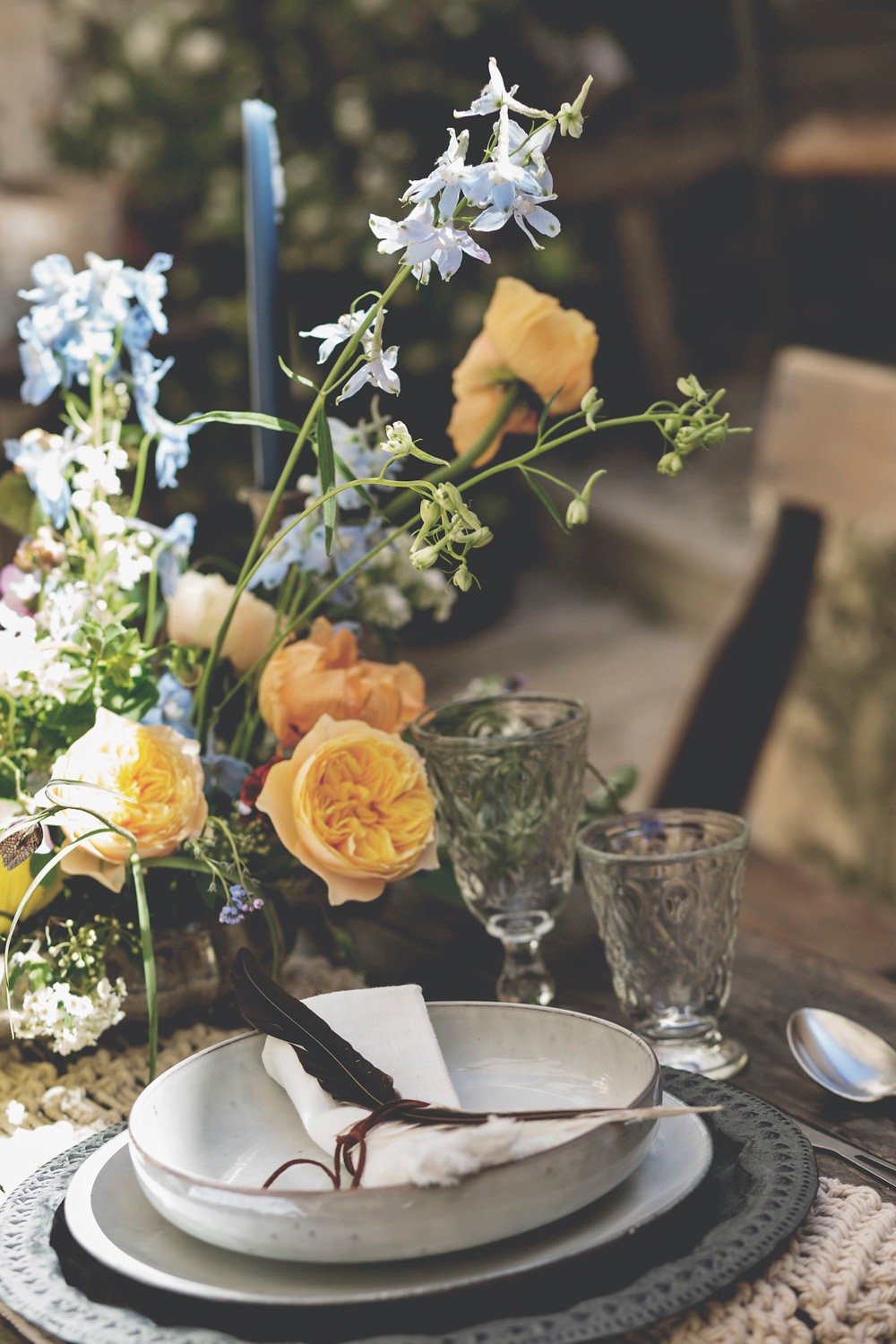 romantic and masculine boho chic table setting
