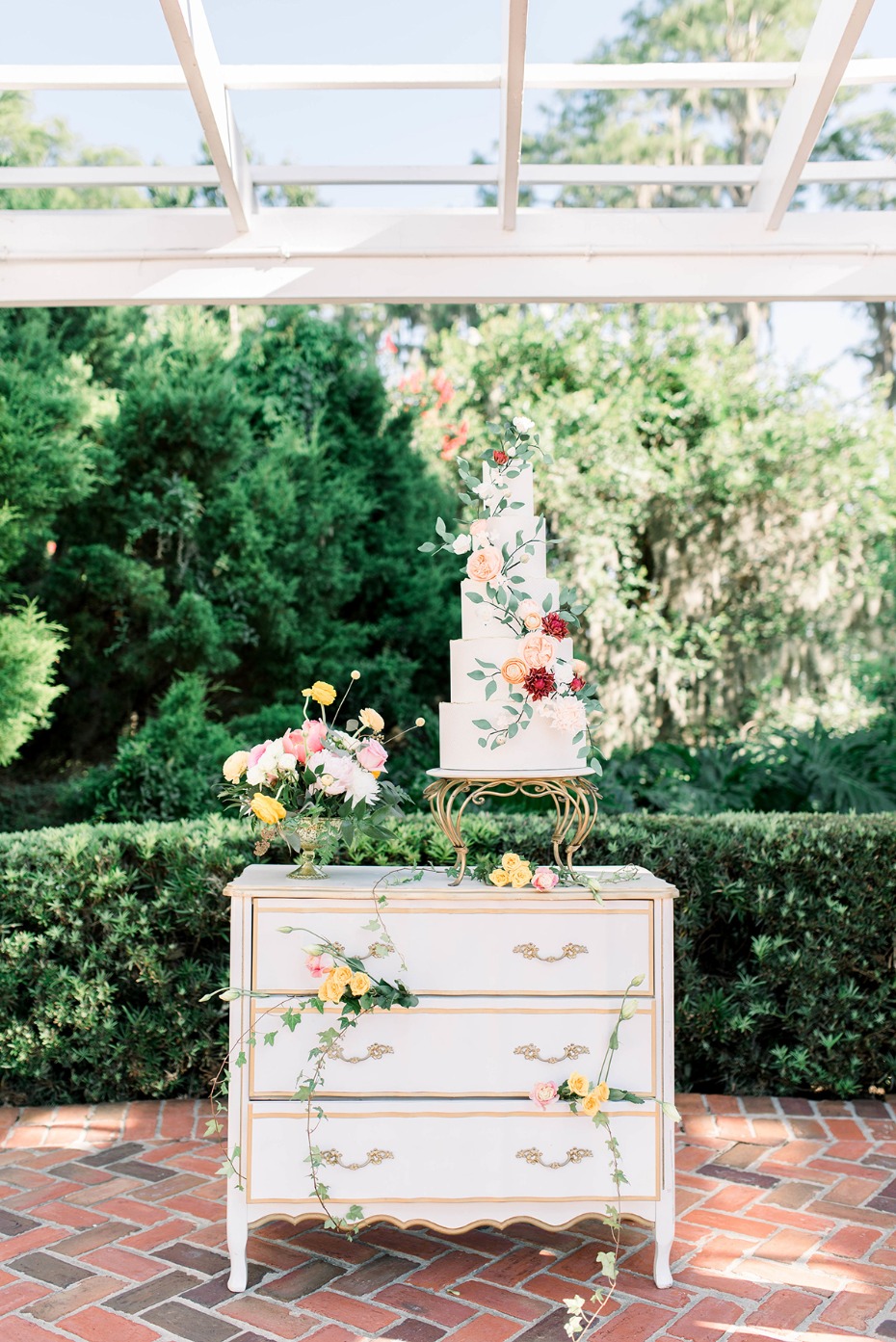 romantic white and gold vintage dresser cake table