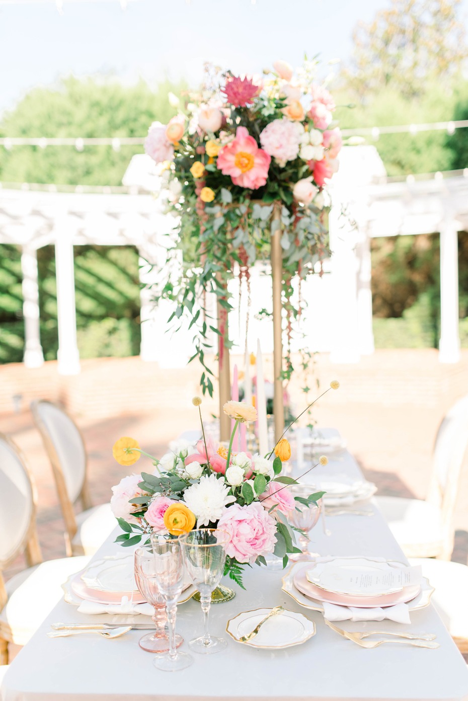 Elegant floral centerpiece on a wedding reception table