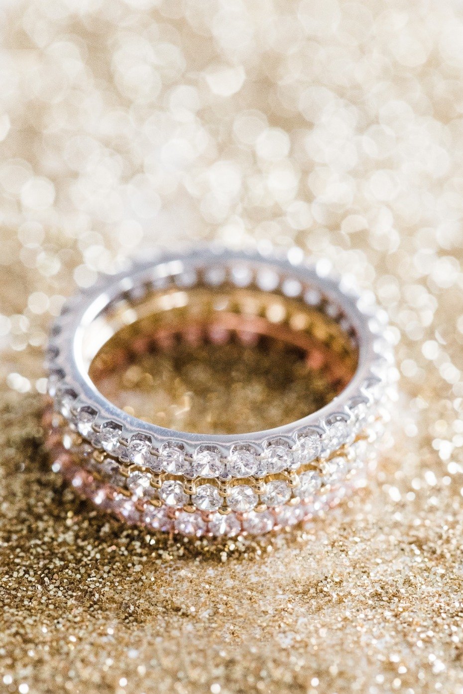 Eternity Wedding Bands Platinum Yellow and Rose Gold with Diamonds All Around