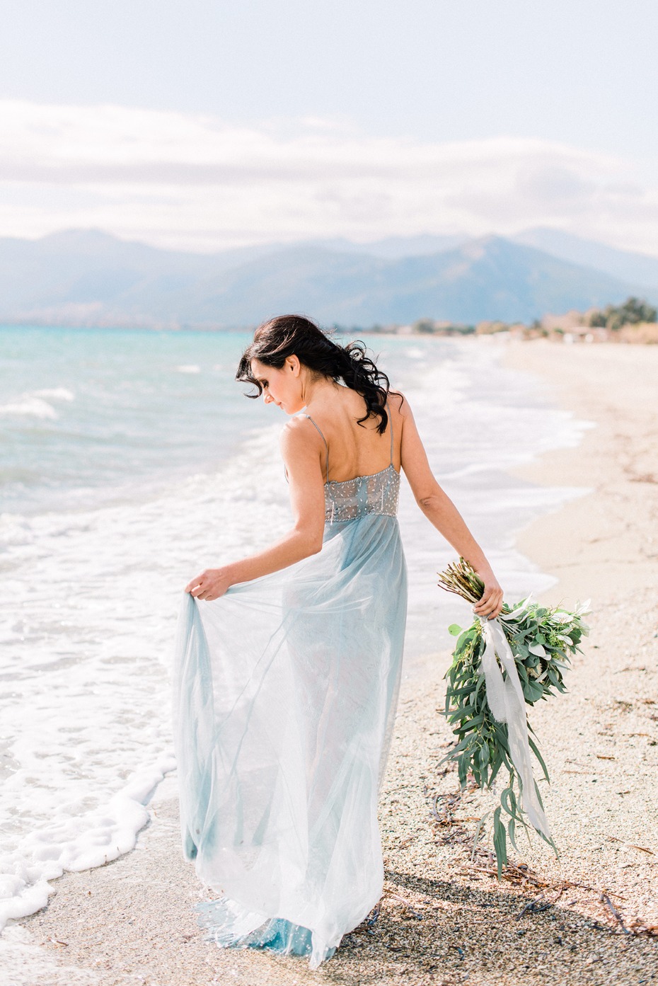 soft blue wedding dress for your beach wedding