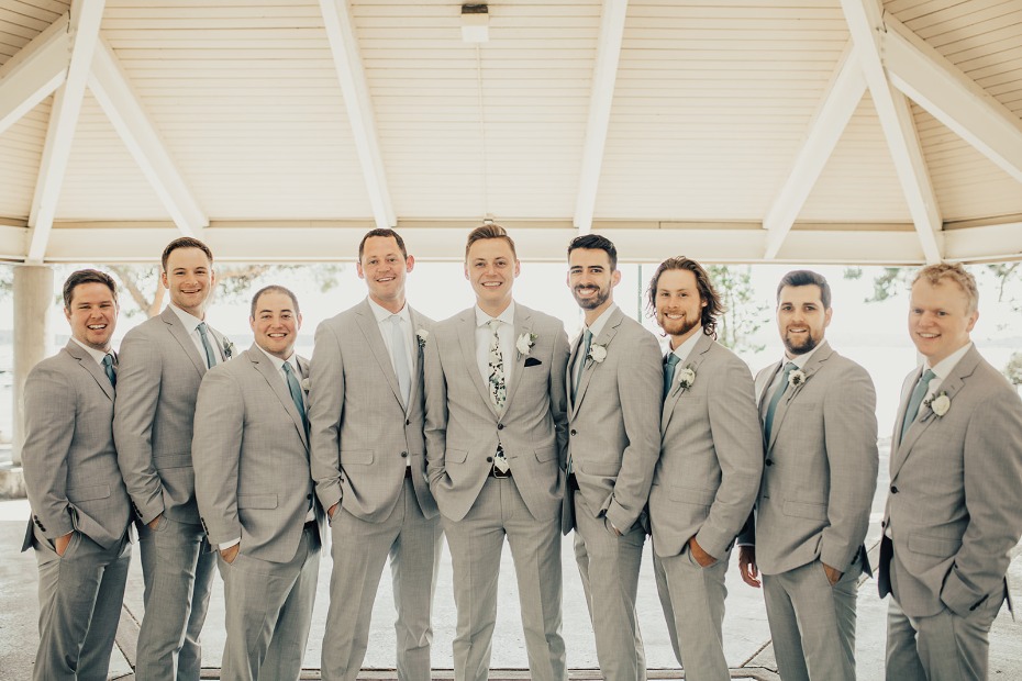soft grey suits for the groom and his men