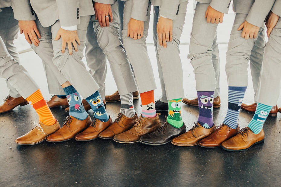 groomsmen in monster socks