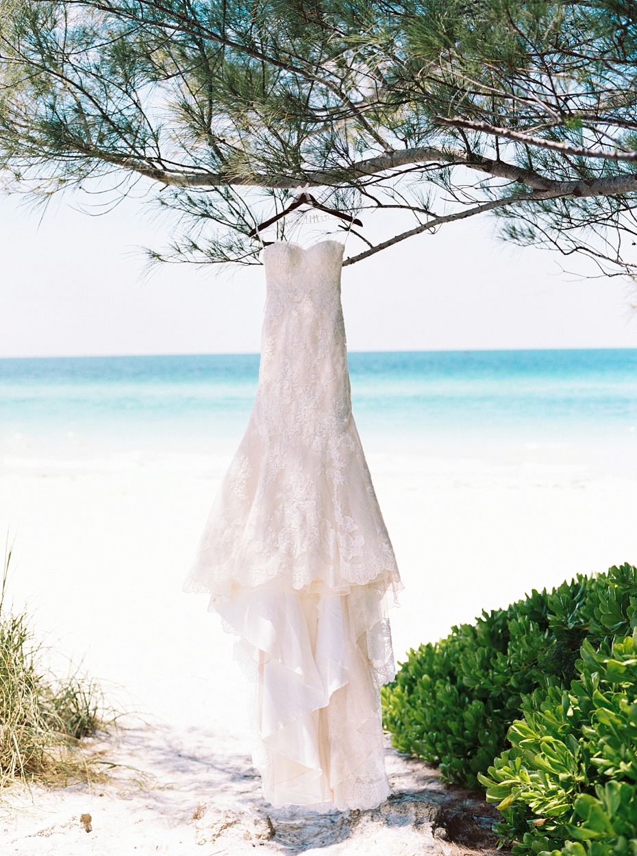 wedding dress at the beach