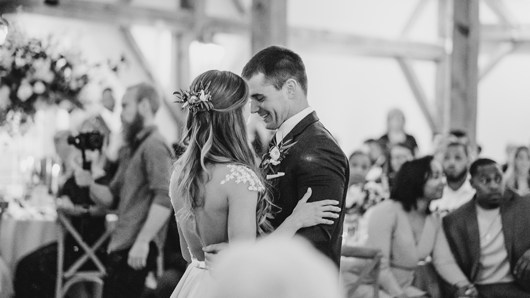 Bride and groom share a first dance at their wedding reception