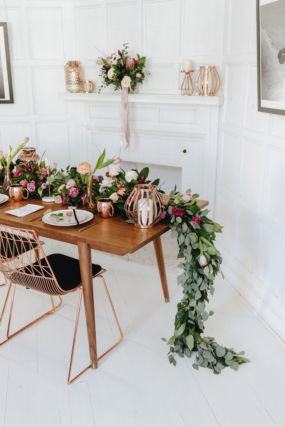 modern copper wedding sweetheart table