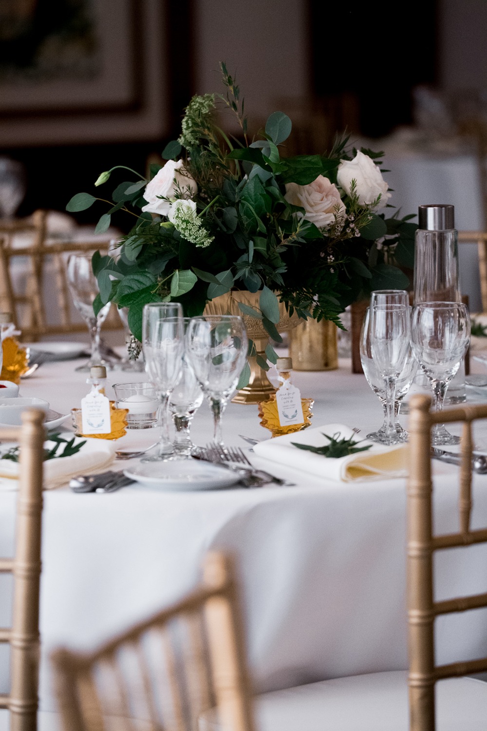 gold and white wedding reception