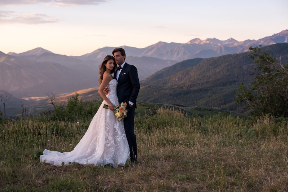 Martin Thornburg Coda Gown Bride and Groom on Mountaintop