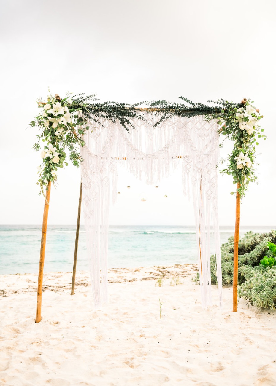 Cayman Island Beach Wedding - MacramÃ© and Floral Chuppah