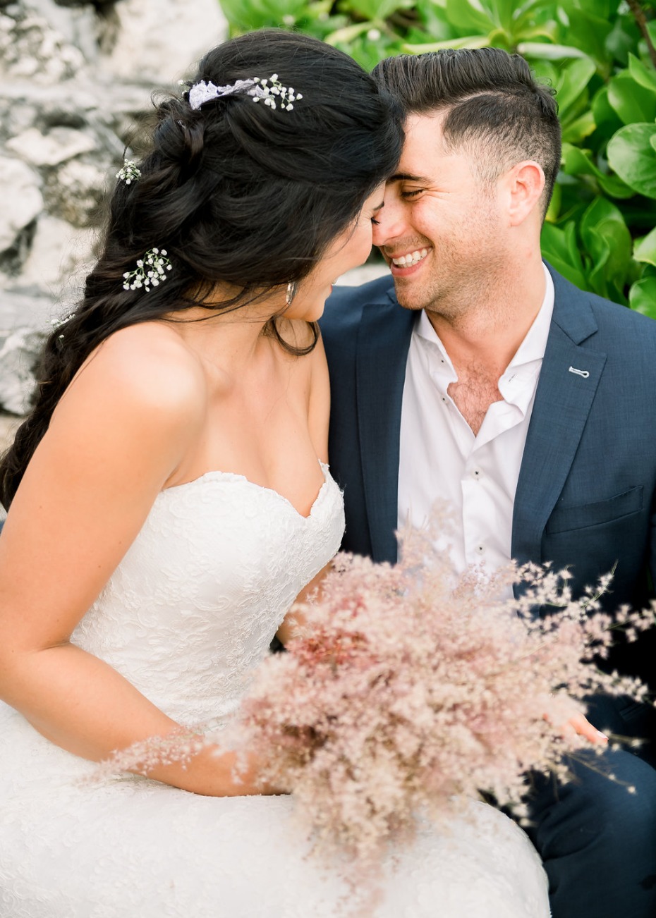 Cayman Island Beach Wedding Bride and Groom Kissing