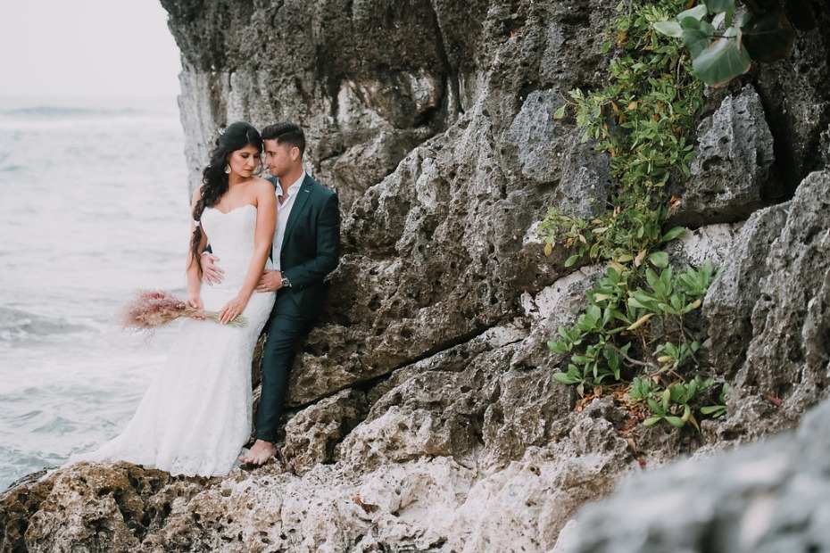 Cayman Island Beach Wedding Bride and Groom Embracing on Beach