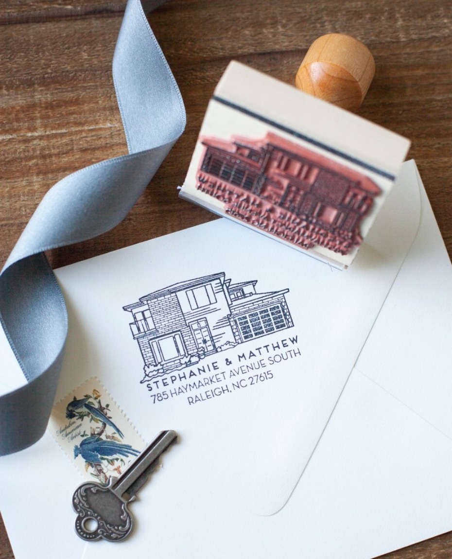Personalized home portrait address stamp