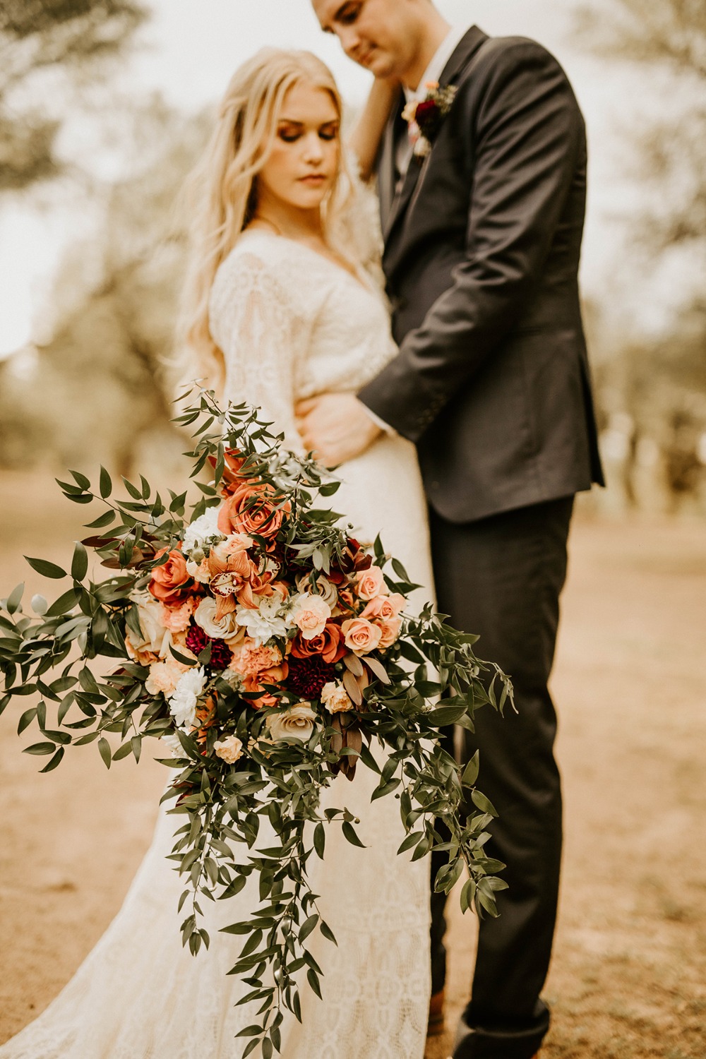 cascading boho wedding bouquet