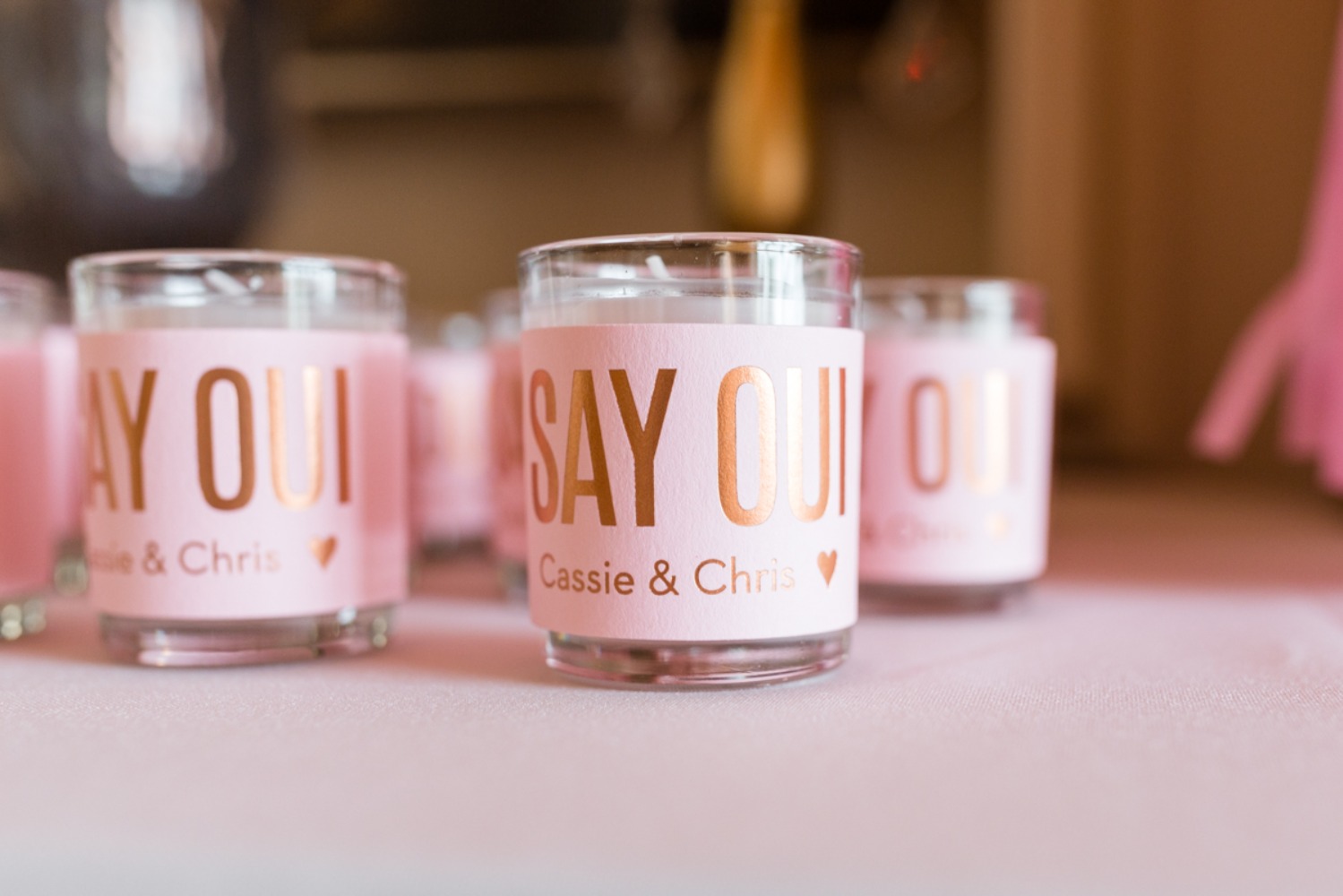 Say oui bridal shower candle favors
